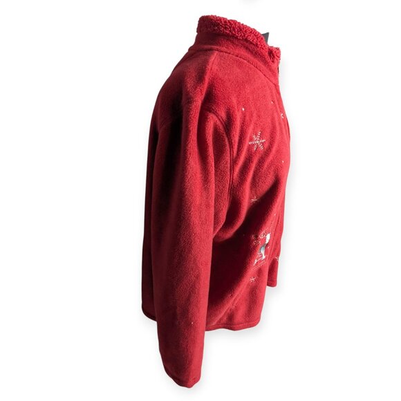 Croft & Barrow Festive Red Zip Front Fleece Jacket Snowflake Design Size PXL - Picture 7 of 15